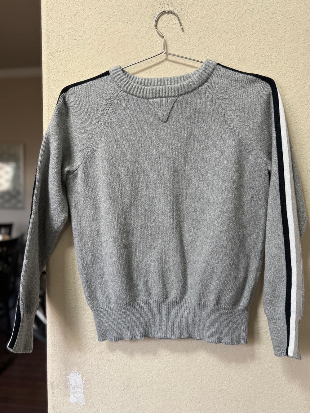 RARE Brochu Walker Gray Striped Raglan Crewneck Sweater Size XS